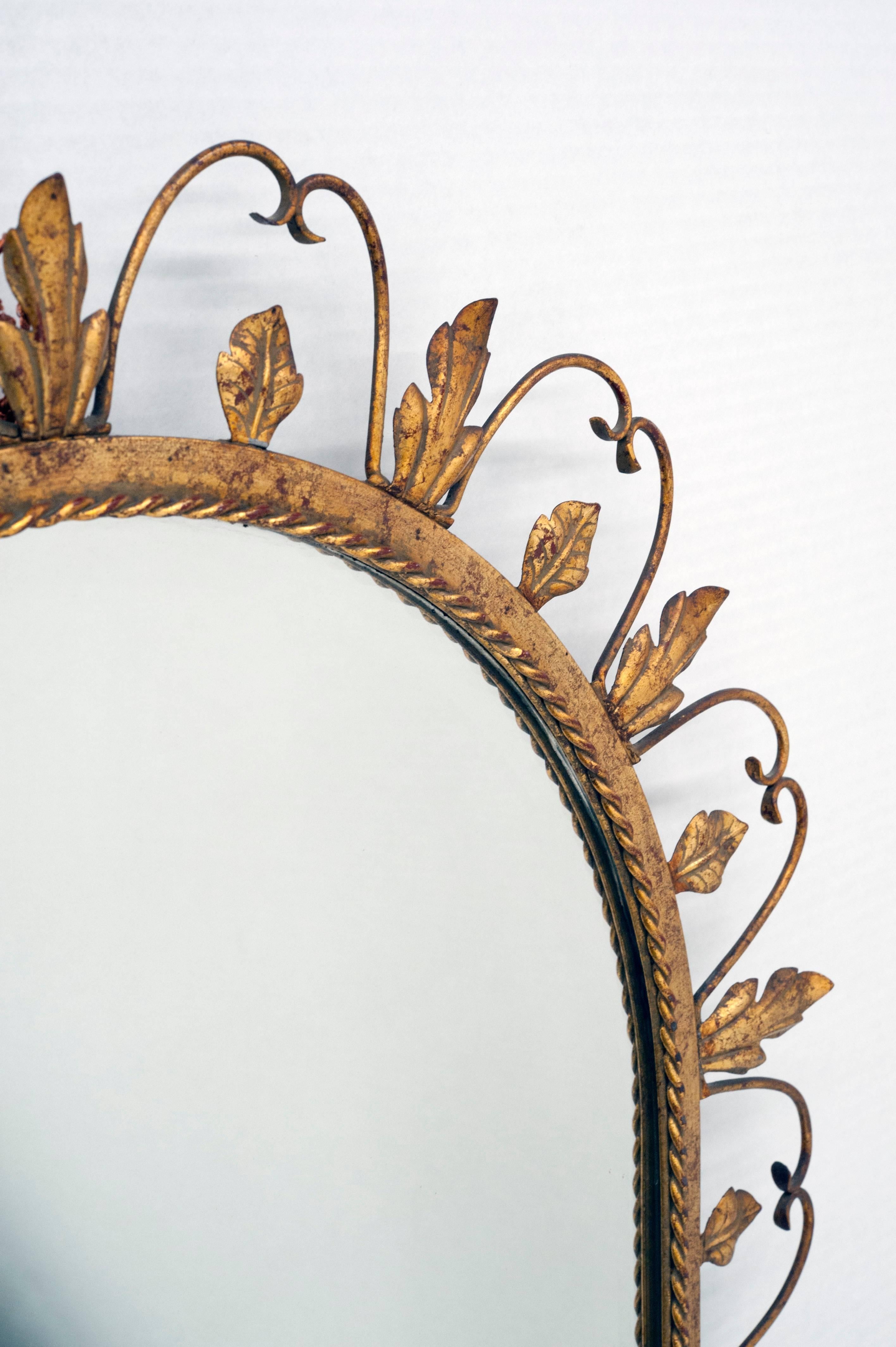 Mid-Century Modern Decorative Gold Gilt Leaf Wall Mirror 