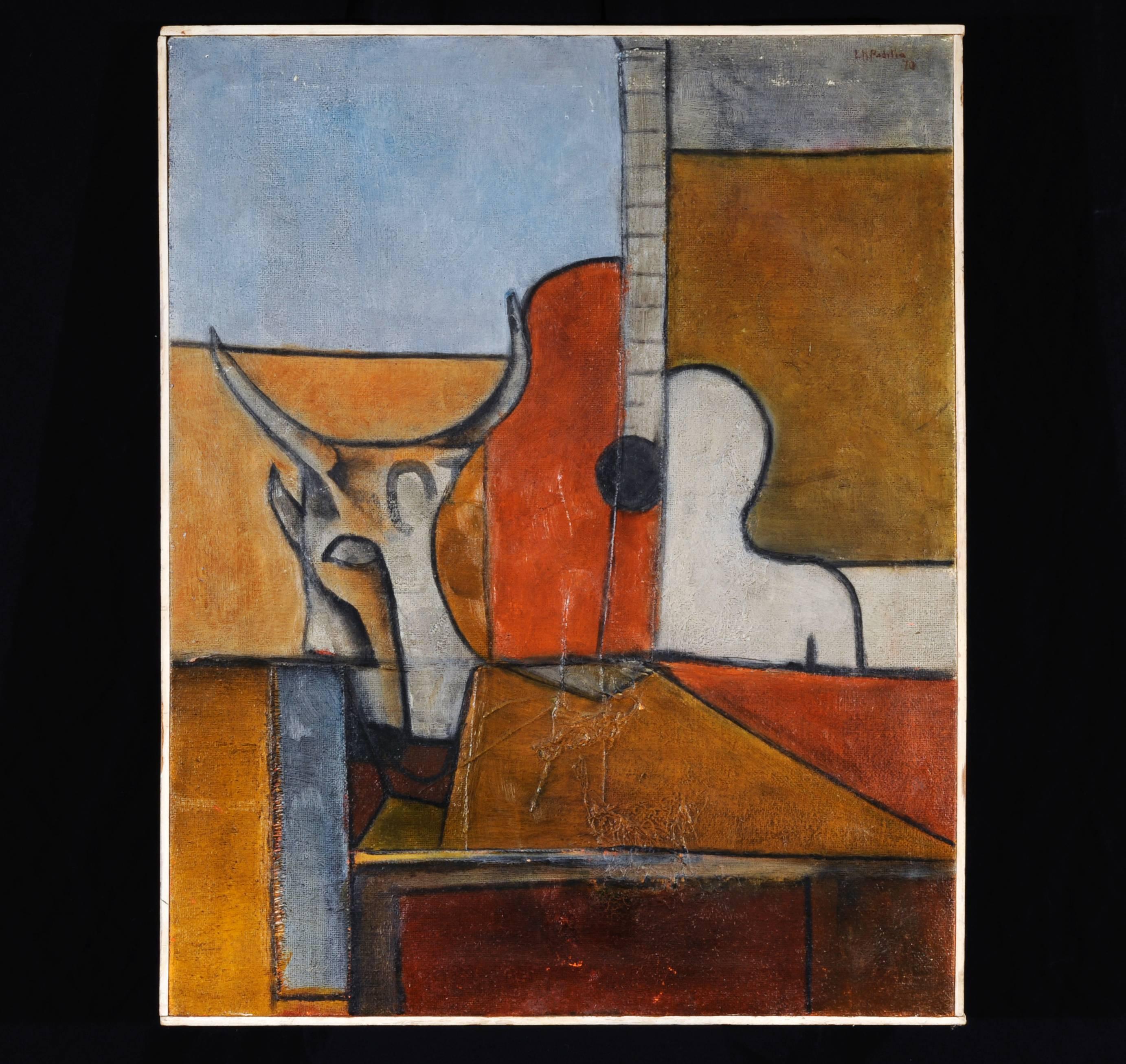 Peinture à l'huile mixte de jeunesse du peintre hondurien Luis H. Padilla (né en 1947). Signé dans le coin supérieur droit 