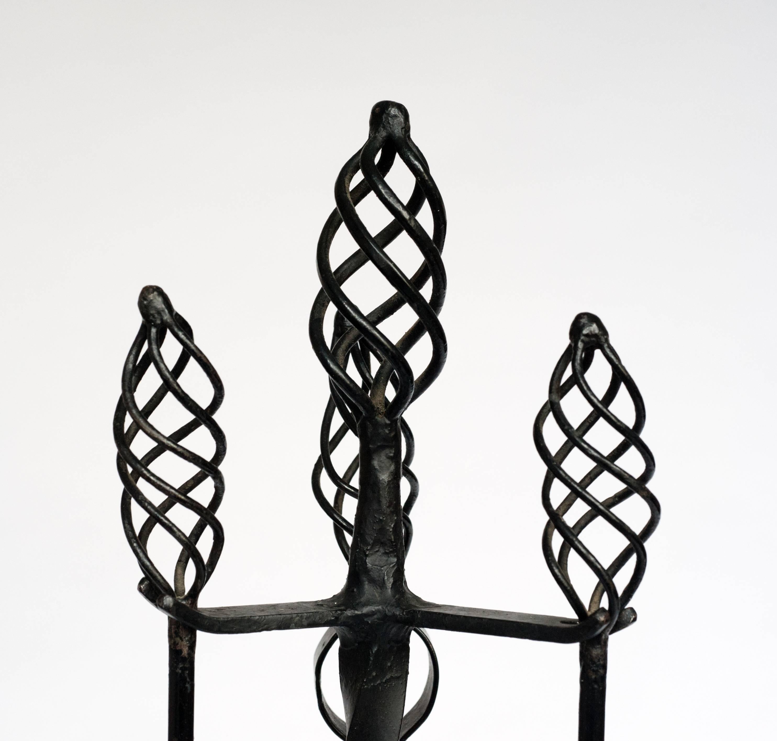 20th Century Handmade Wrought Iron Fireplace Tools