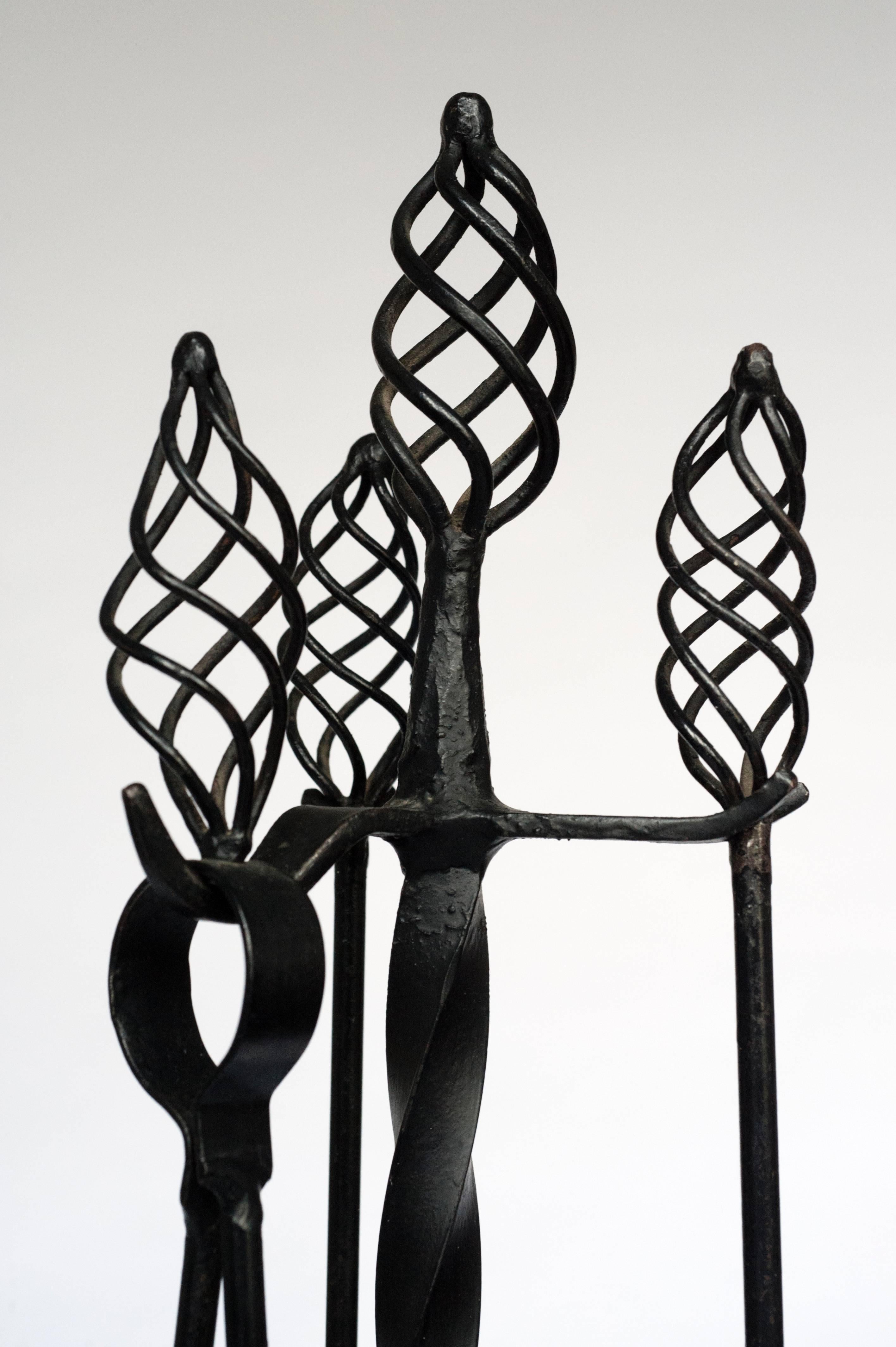 Handmade Wrought Iron Fireplace Tools In Excellent Condition In Washington, DC