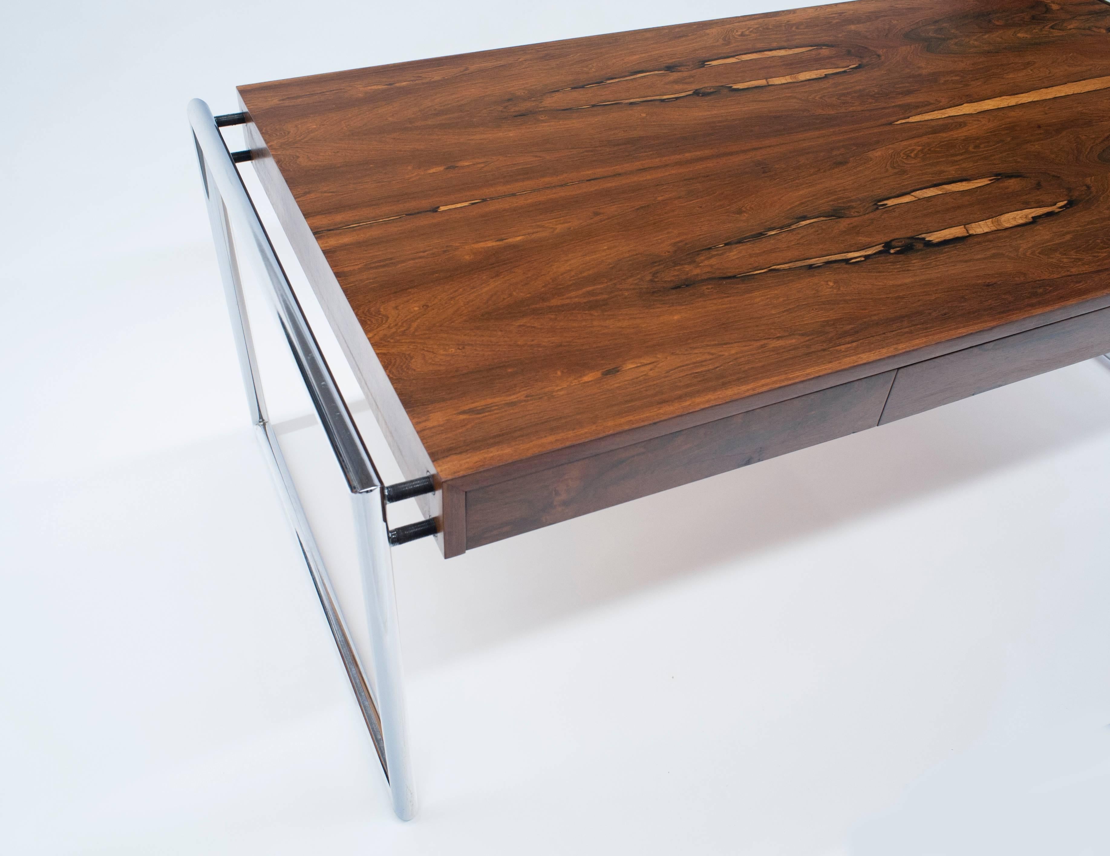 Large Modern Executive Rosewood Desk with Tubular Chrome Legs 3