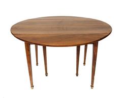 French Turn of the Century Walnut Oval Drop-Leaf Table with Tapered Legs