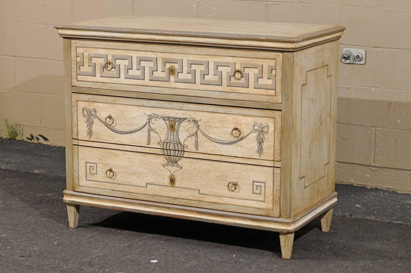 German, Mid-19th Century Neoclassical Style Painted Wood Commode with Greek Key In Good Condition In Atlanta, GA