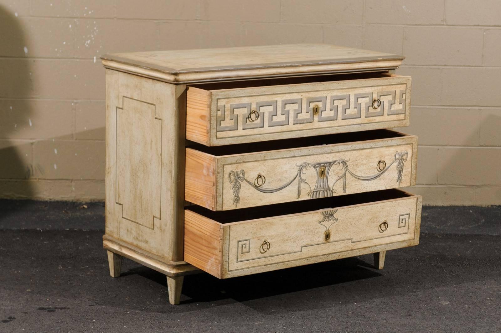 German, Mid-19th Century Neoclassical Style Painted Wood Commode with Greek Key 3