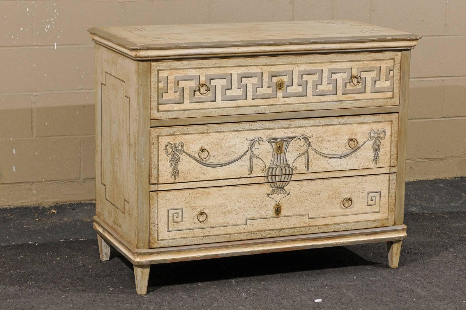 German, Mid-19th Century Neoclassical Style Painted Wood Commode with Greek Key 1