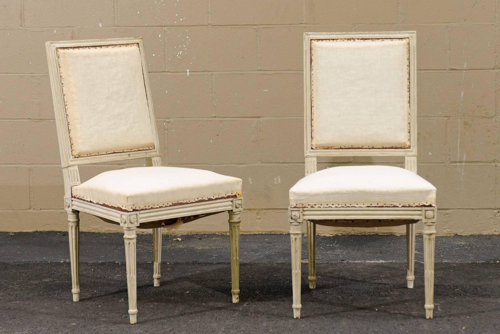 French Set of Six Louis XVI Swedish Style Dining Room Upholstered Chairs from the 1900s