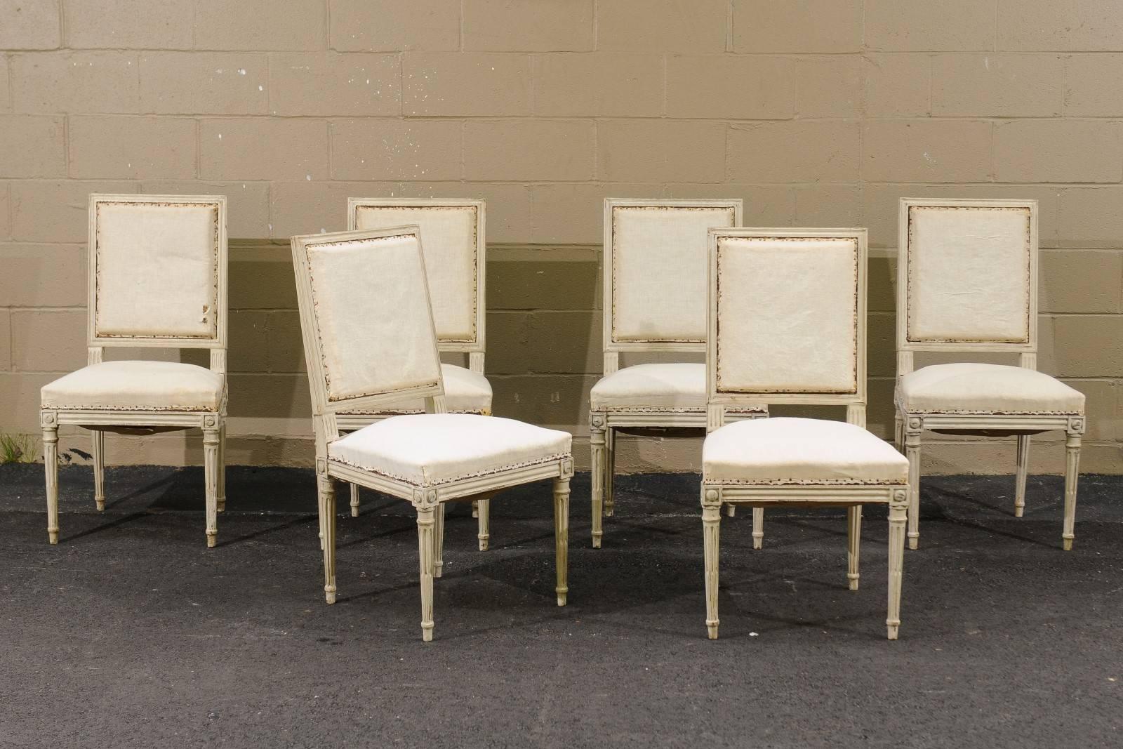 20th Century Set of Six Louis XVI Swedish Style Dining Room Upholstered Chairs from the 1900s