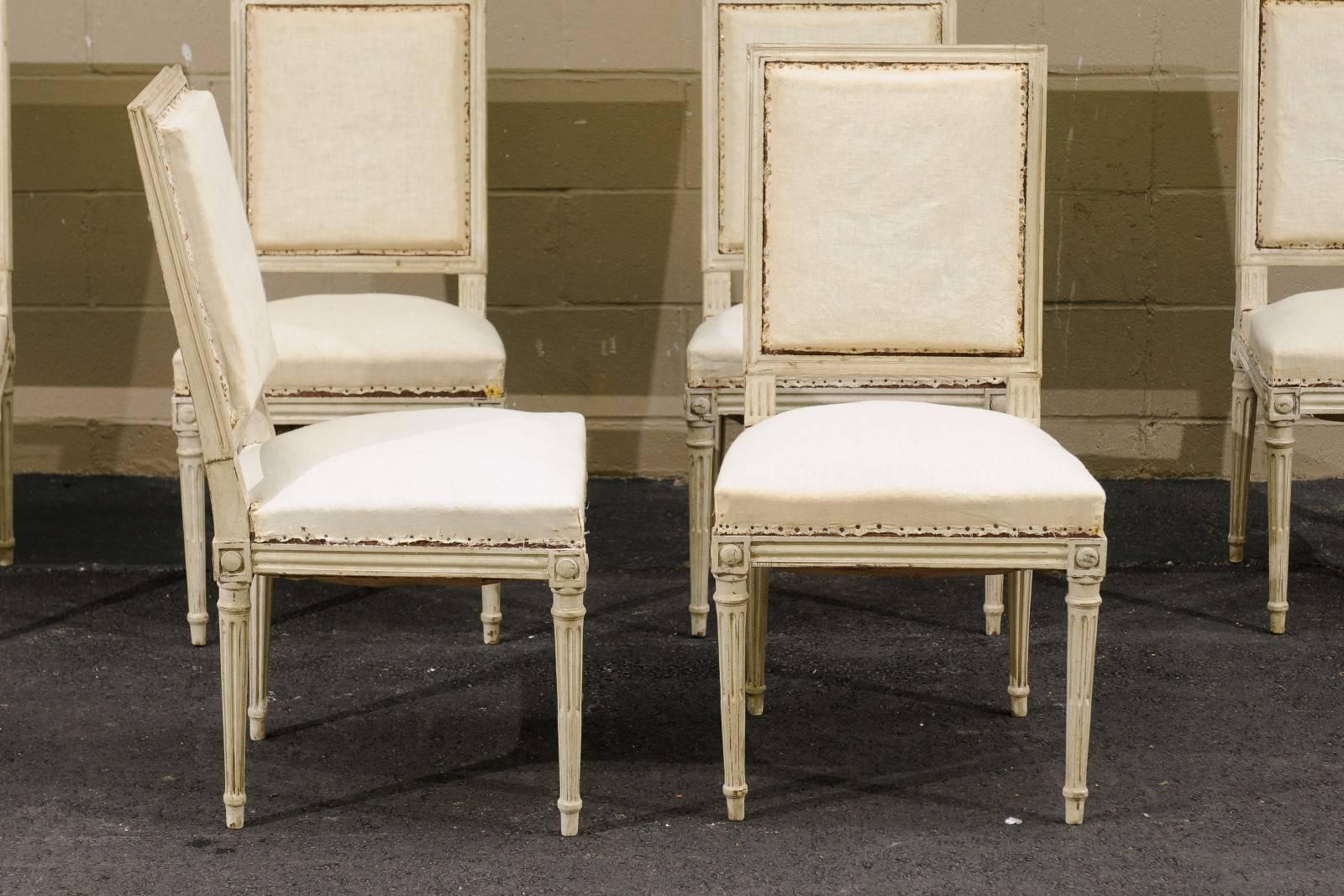 Set of Six Louis XVI Swedish Style Dining Room Upholstered Chairs from the 1900s 2