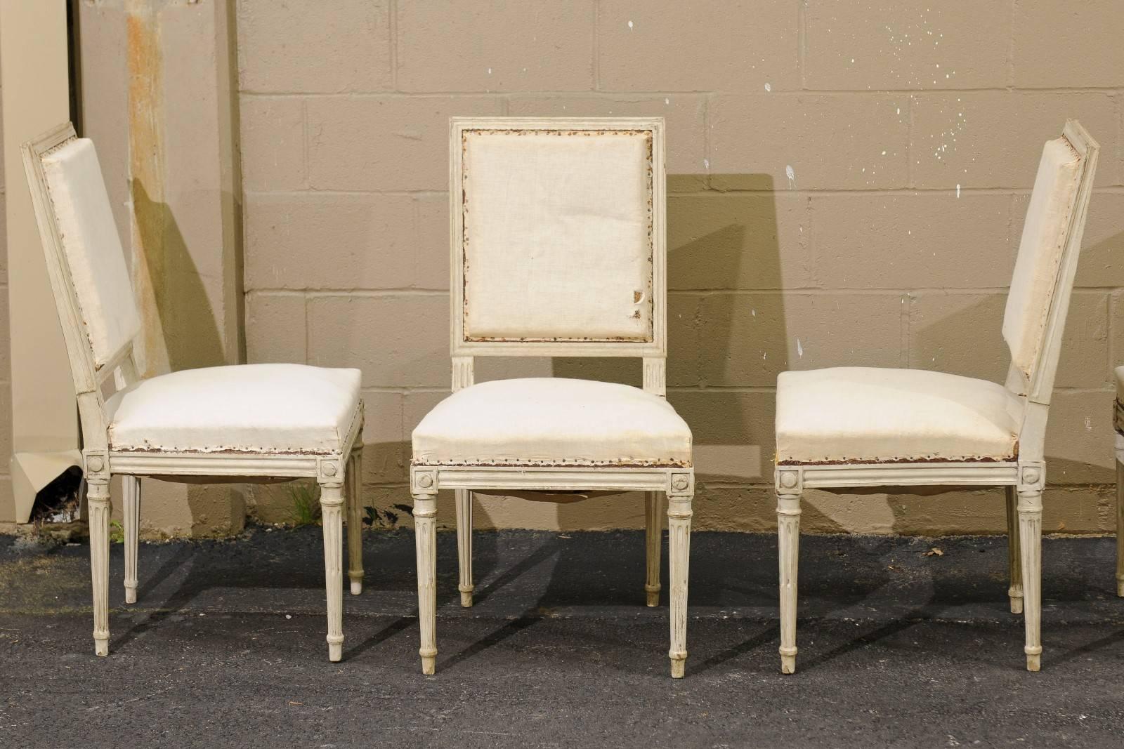Set of Six Louis XVI Swedish Style Dining Room Upholstered Chairs from the 1900s 1