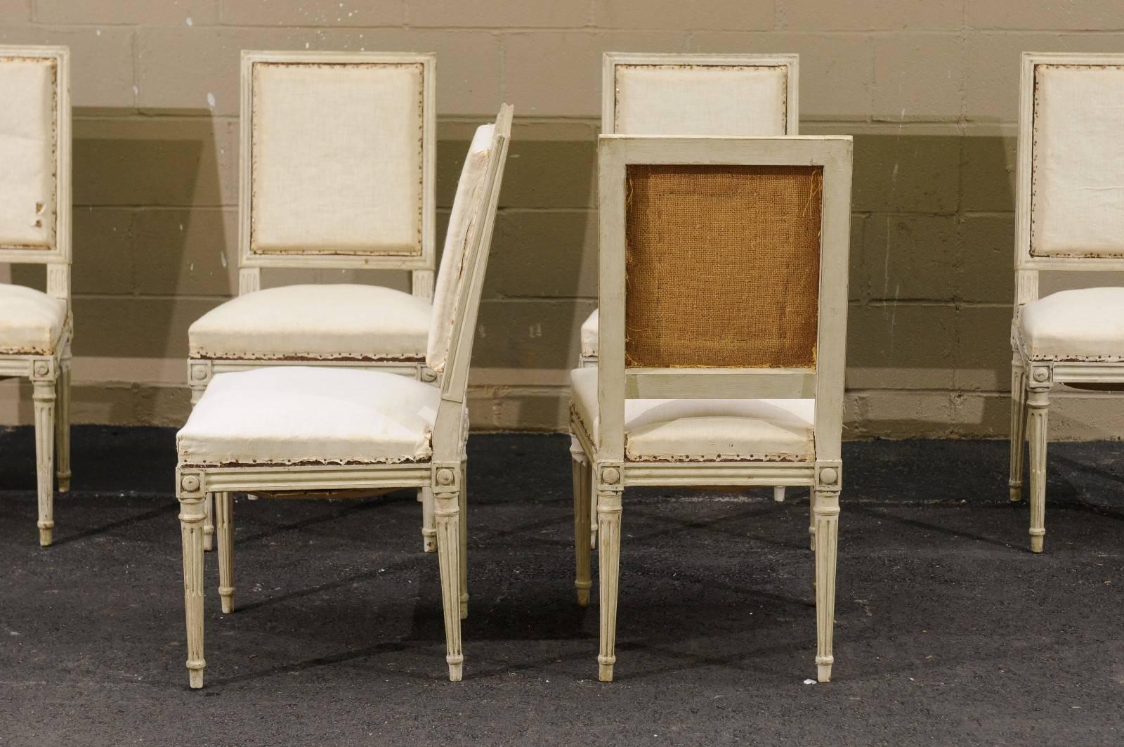 Set of Six Louis XVI Swedish Style Dining Room Upholstered Chairs from the 1900s 3