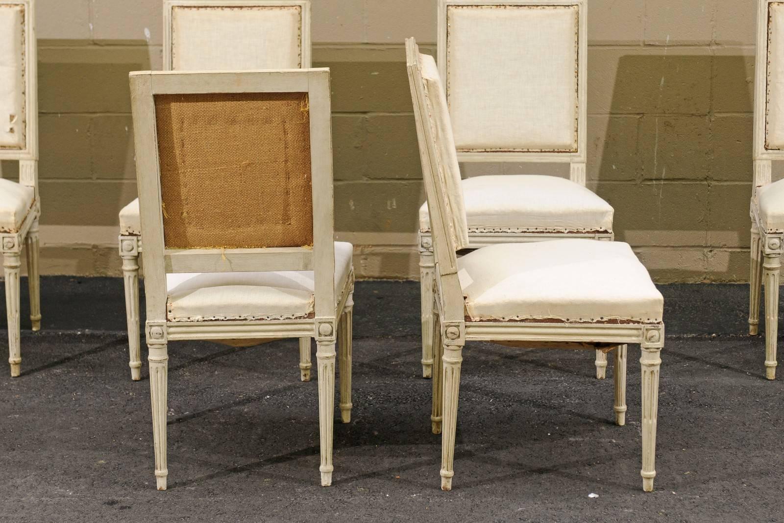 Upholstery Set of Six Louis XVI Swedish Style Dining Room Upholstered Chairs from the 1900s