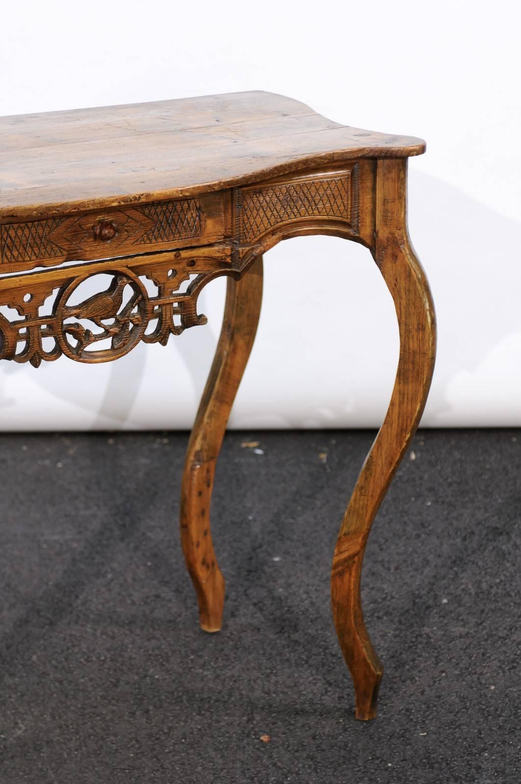 French 18th Century Louis XV Carved Pine Single Drawer Desk from the Jura Region 2