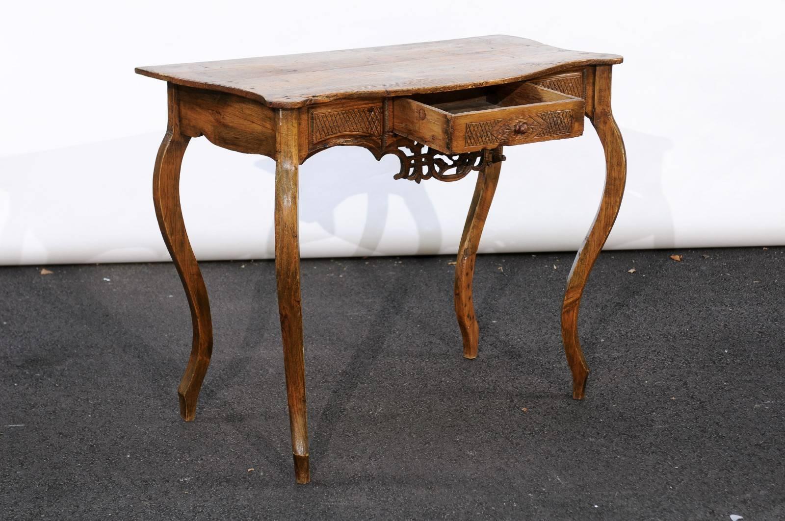 18th Century and Earlier French 18th Century Louis XV Carved Pine Single Drawer Desk from the Jura Region