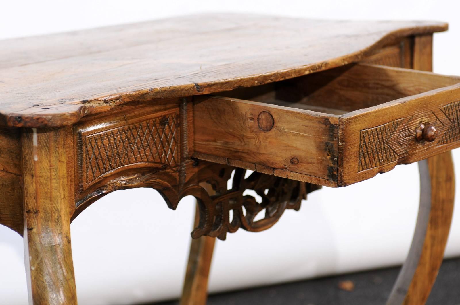 French 18th Century Louis XV Carved Pine Single Drawer Desk from the Jura Region 3