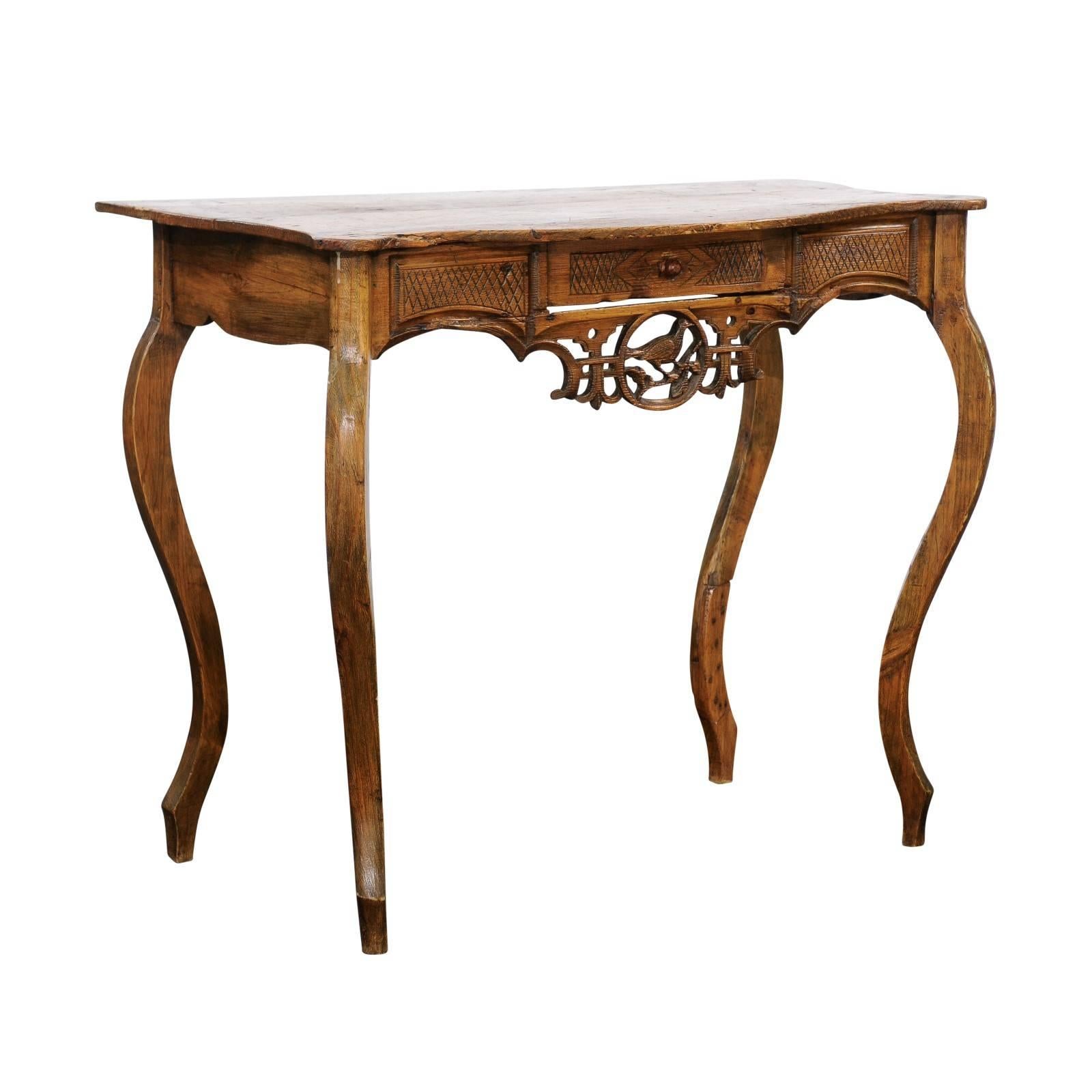 French 18th Century Louis XV Carved Pine Single Drawer Desk from the Jura Region