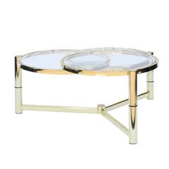 Mid-Century Italian Brass and Glass Coffee Table with Rotating Circles