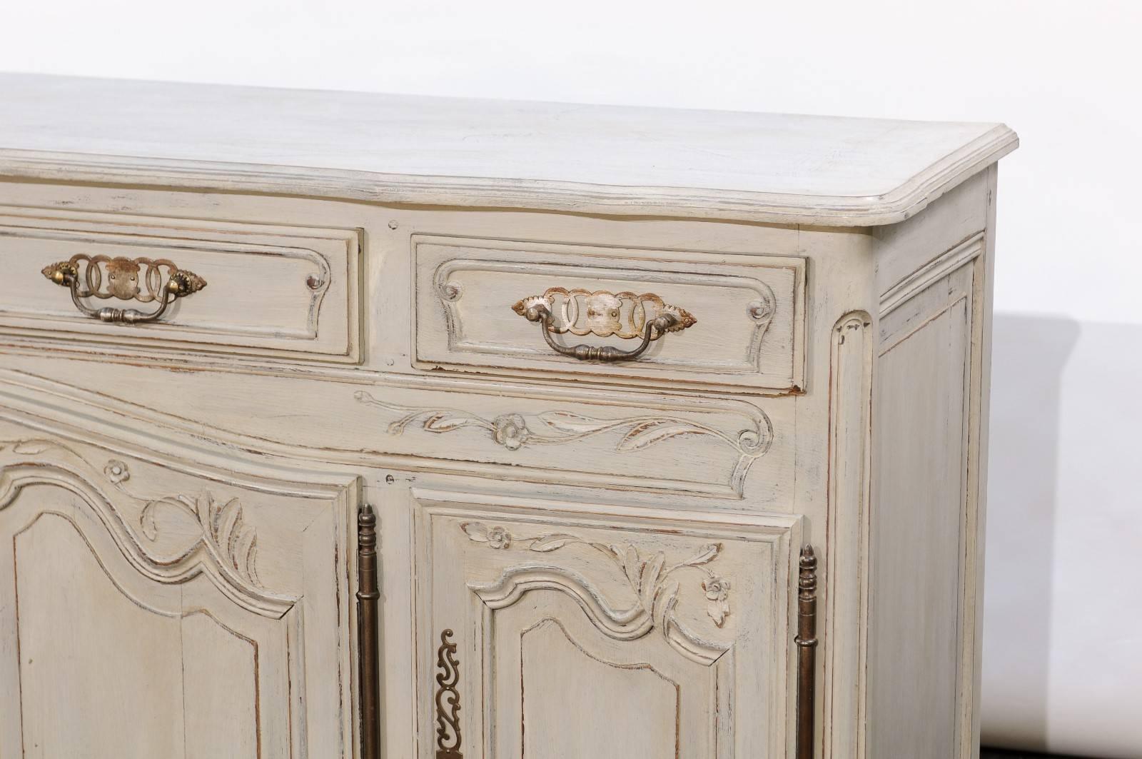 French Louis XV Style Painted Oak Buffet from Normandy, Four Doors and Drawers In Good Condition In Atlanta, GA