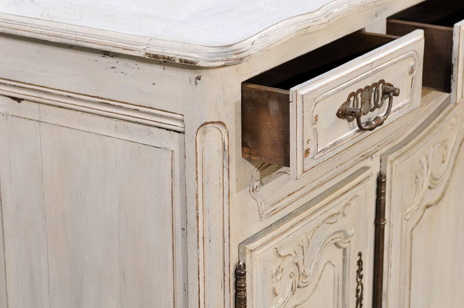 French Louis XV Style Painted Oak Buffet from Normandy, Four Doors and Drawers 2