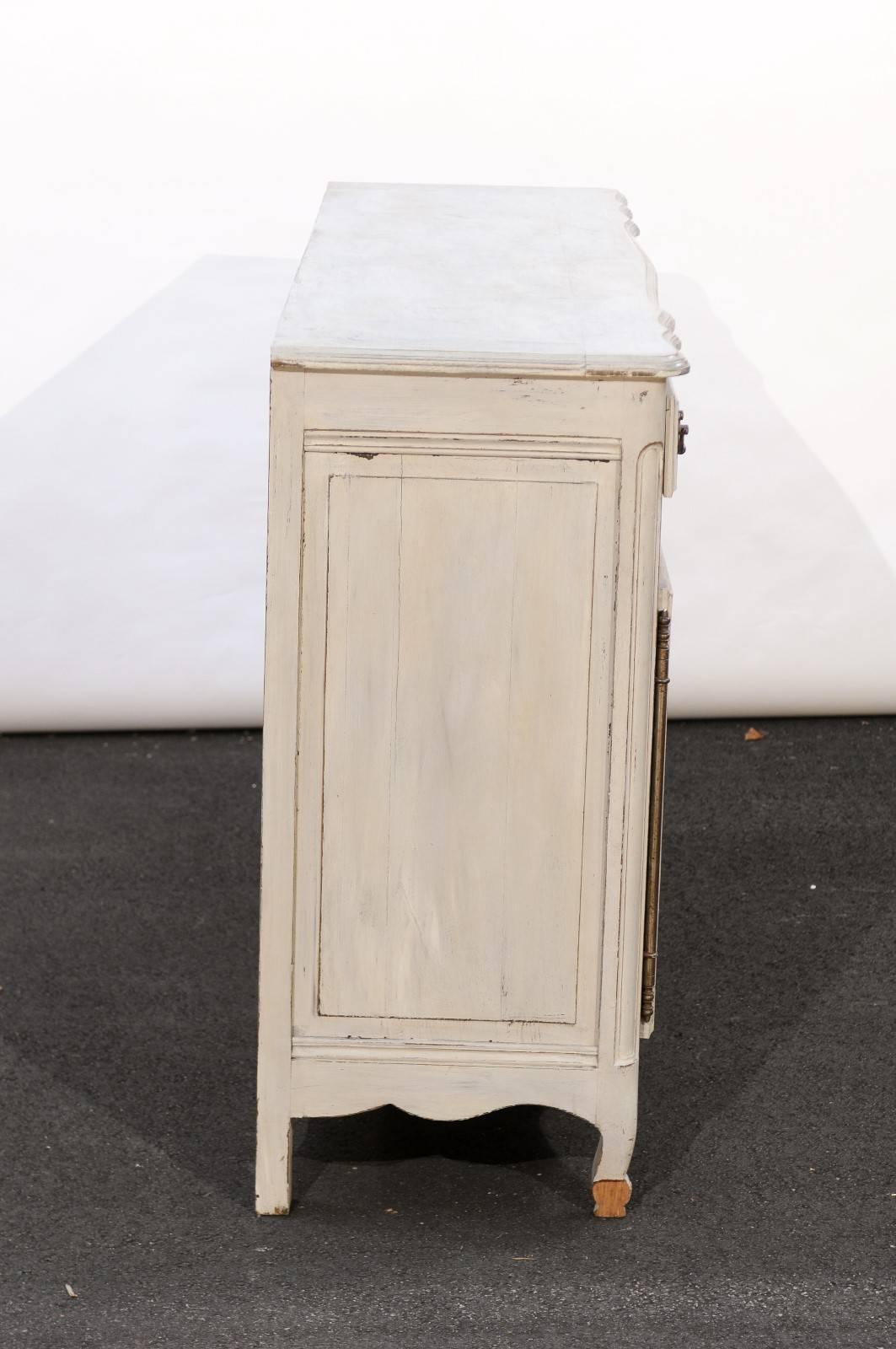 French Louis XV Style Painted Oak Buffet from Normandy, Four Doors and Drawers 4
