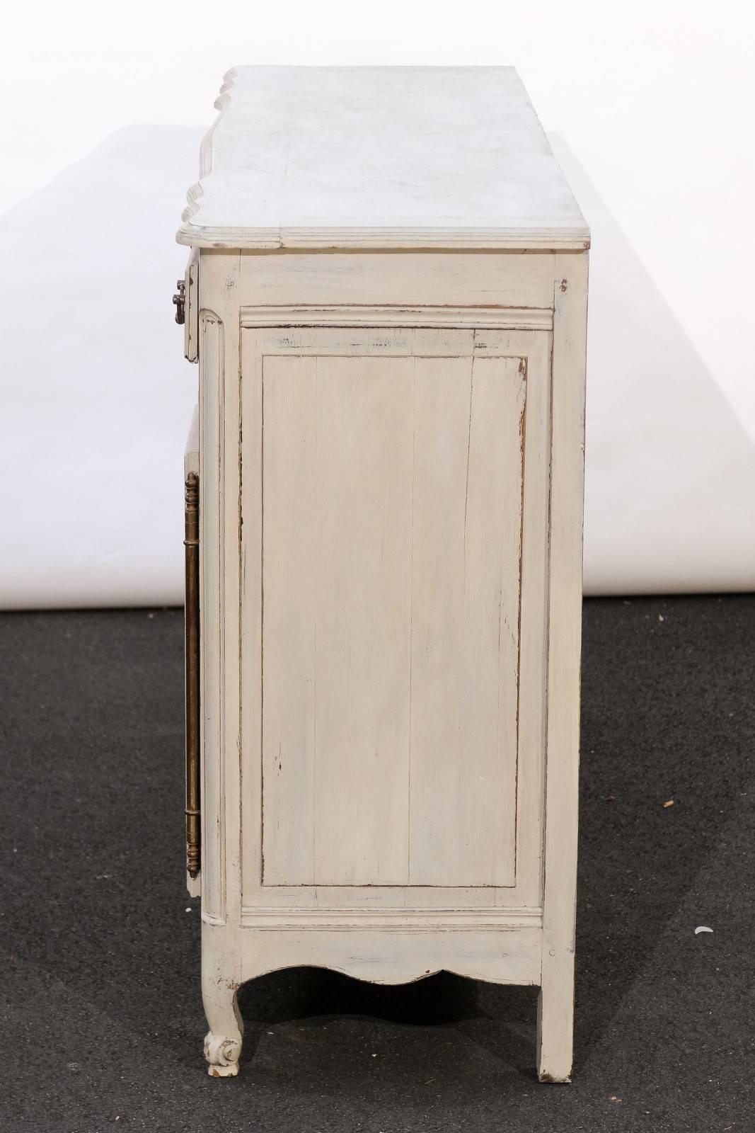 French Louis XV Style Painted Oak Buffet from Normandy, Four Doors and Drawers 3