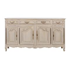 French Louis XV Style Painted Oak Buffet from Normandy, Four Doors and Drawers