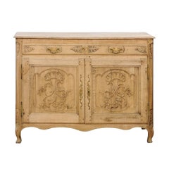 Northern French Louis XV Style, Stripped Oak Buffet with Carved Doors circa 1820