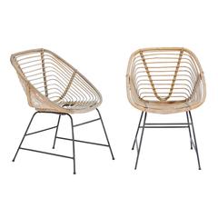 Retro Pair of French Mid-Century Modern Rattan Chairs with Tube Metal Bases, 1950s