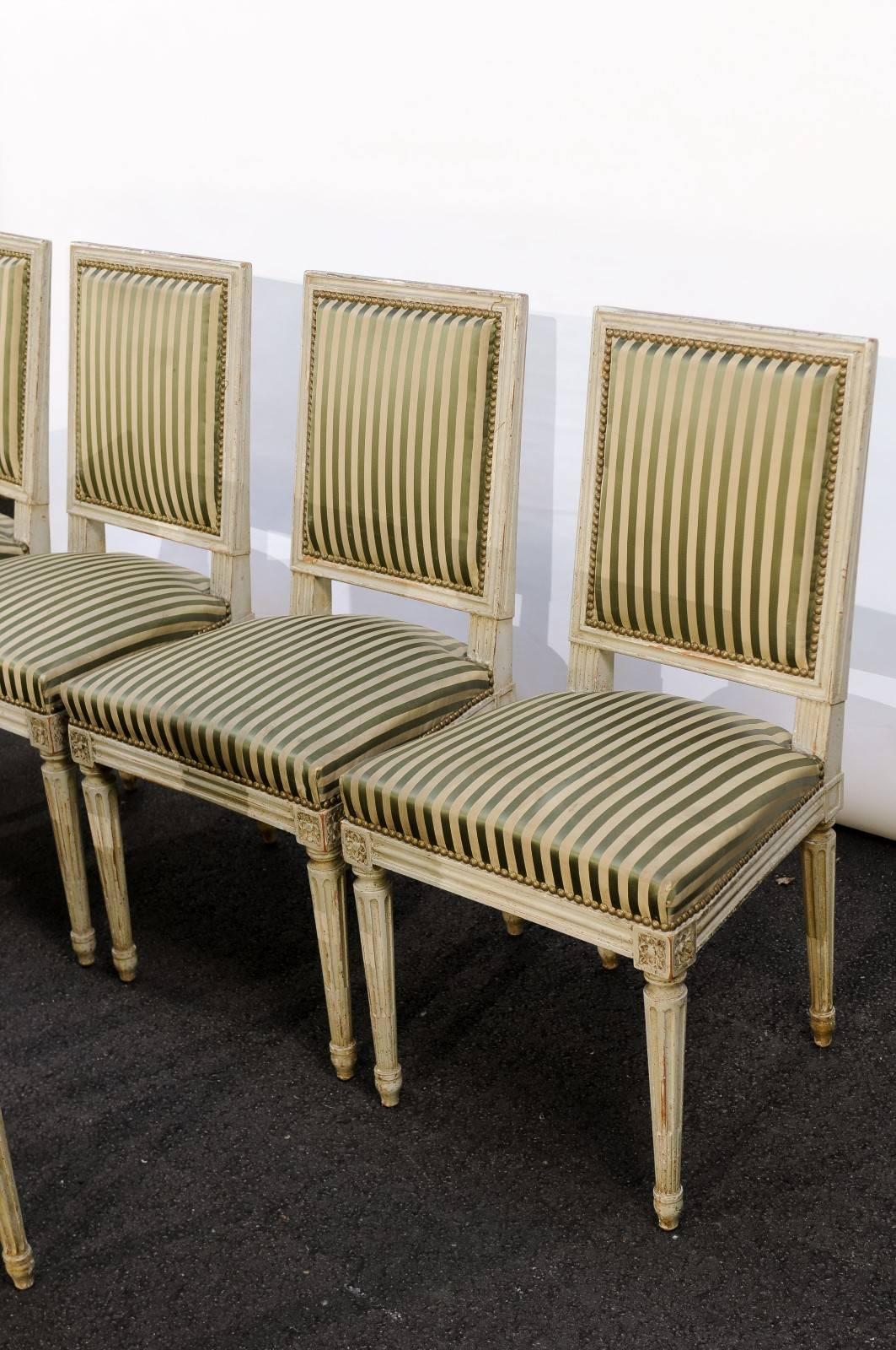 Set of Six French Louis XVI Style Painted Wood Dining Chairs, circa 1900 2