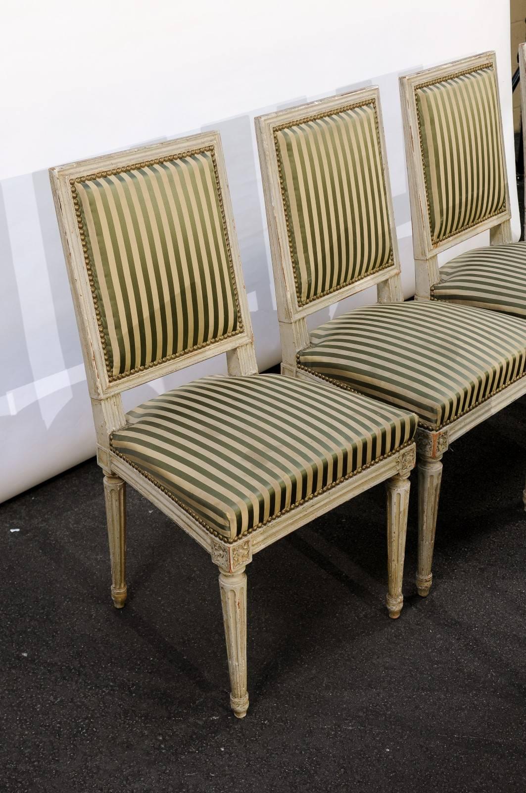 Set of Six French Louis XVI Style Painted Wood Dining Chairs, circa 1900 3