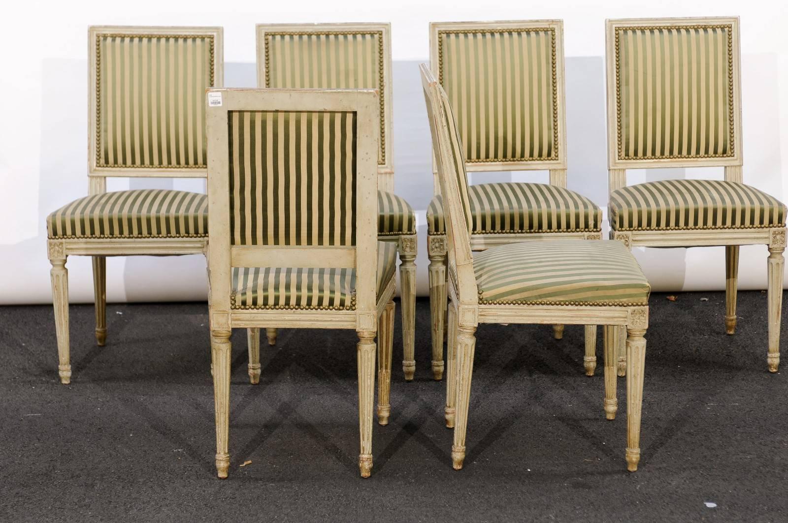 Set of Six French Louis XVI Style Painted Wood Dining Chairs, circa 1900 5