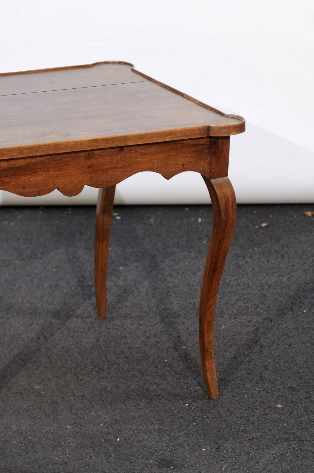 French Louis XV Style 1890s Walnut Game Table with Rounded Corners, Carved Apron 2