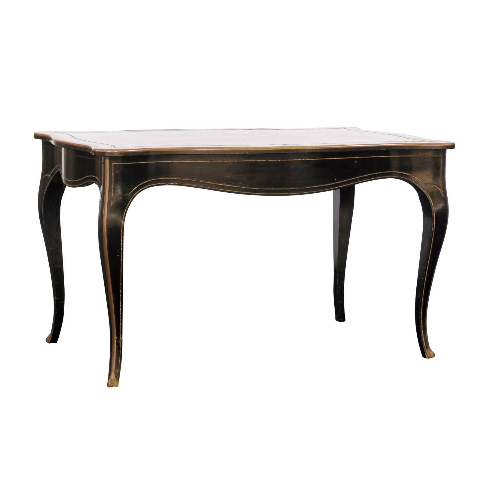French Napoleon III Style Writing Table with Gilded Accents and Cabriole Legs For Sale
