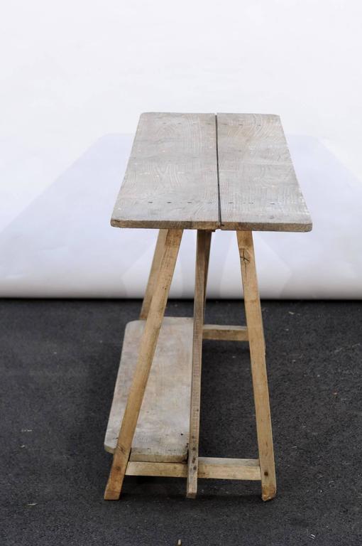 French Rustic Distressed Pine Console Table with Trestle Base and