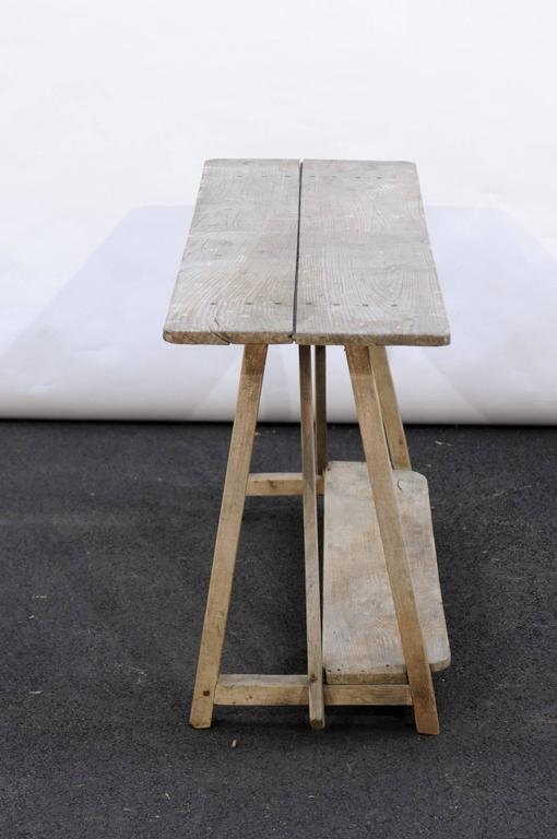 French Rustic Distressed Pine Console Table with Trestle Base and