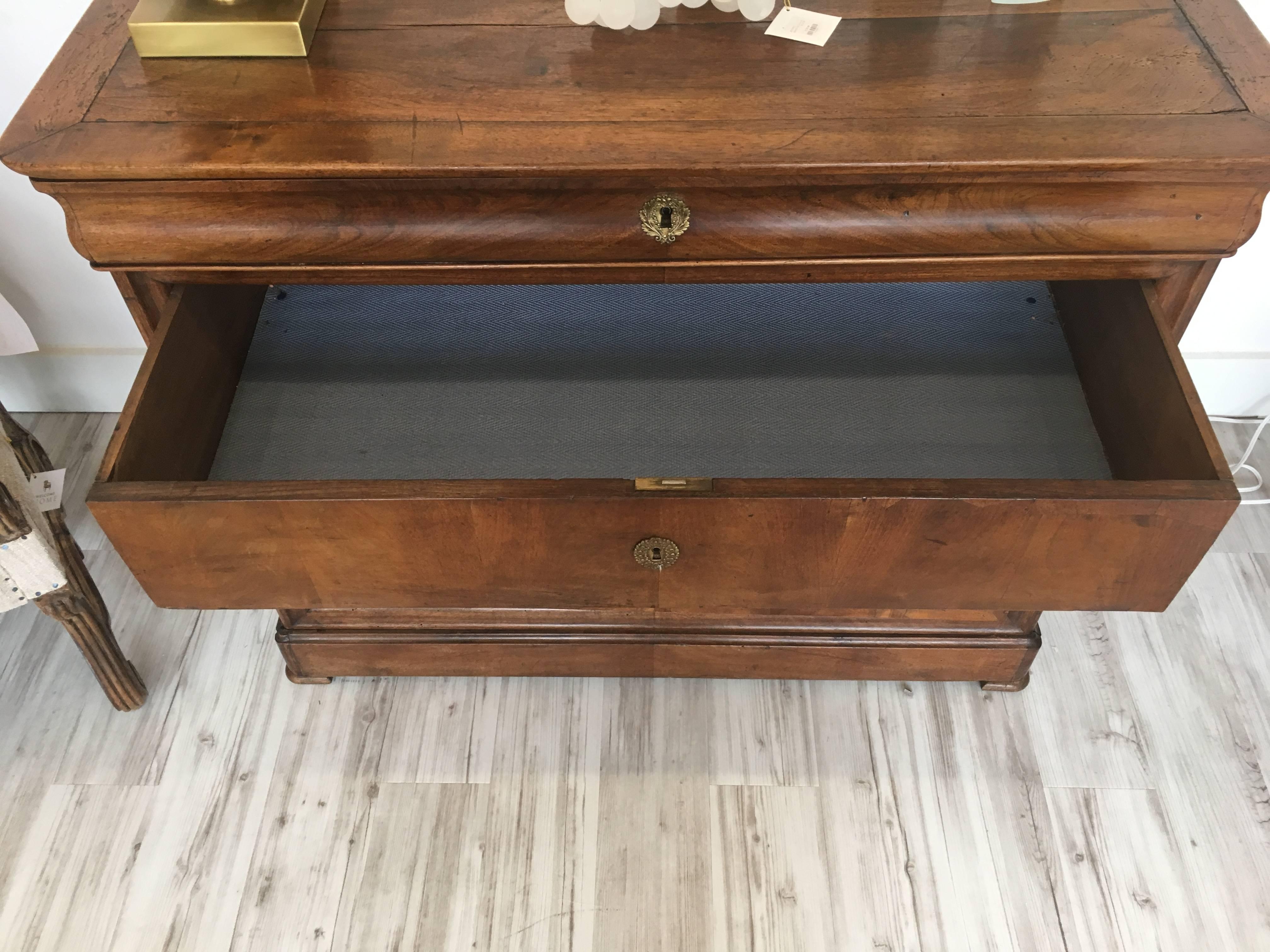 French Louis-Philippe Style Walnut Commode with Drawers and Pull-Out Desk 1