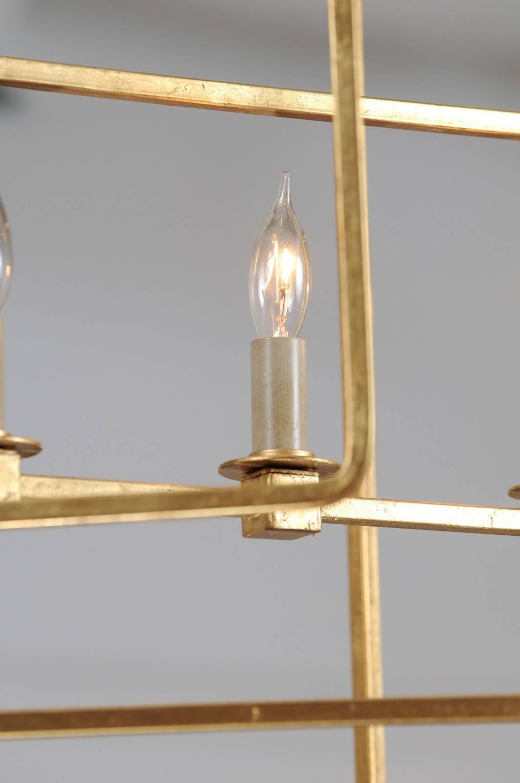 Gilded Eight-Light Wrought-Iron Chandelier with Multiple Layered Rectangles 2