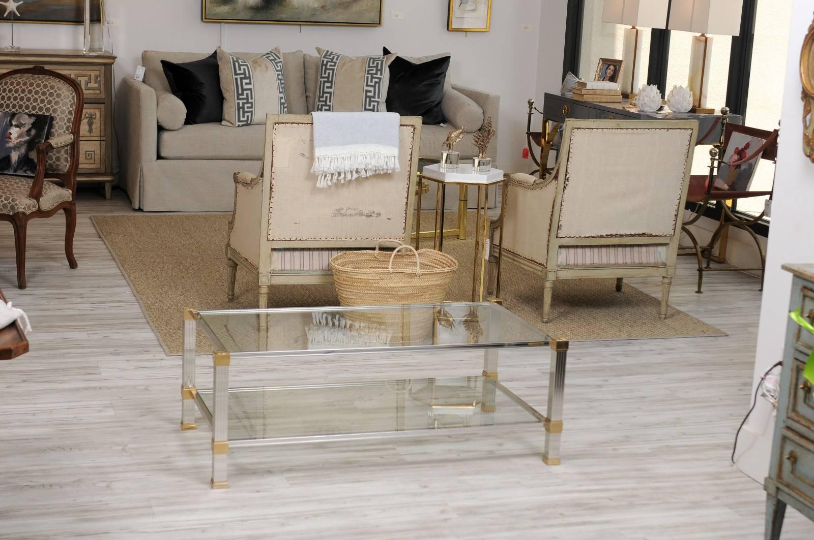 Mid-Century Modern French Mid-Century Coffee Table by Pierre Vandel Made of Brass, Chrome and Glass For Sale