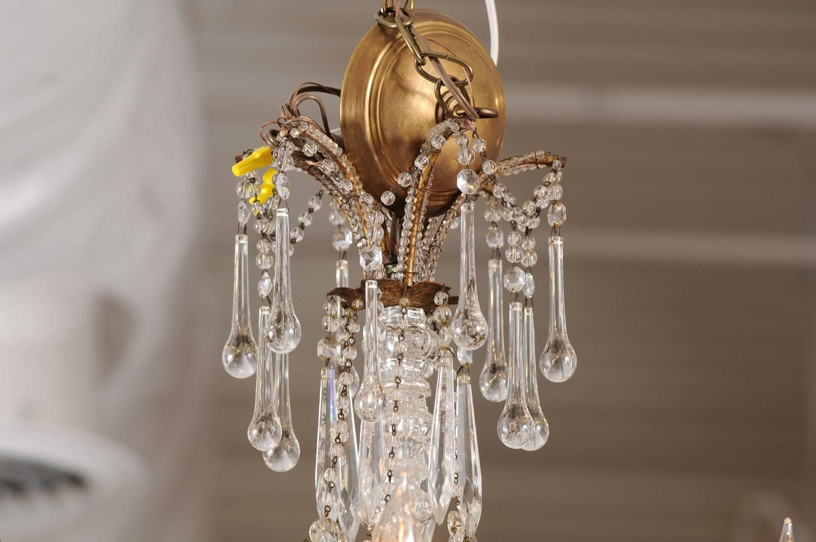 French Vintage Six-Light Crystal Chandelier with Gilt Metal Armature, circa 1930 6