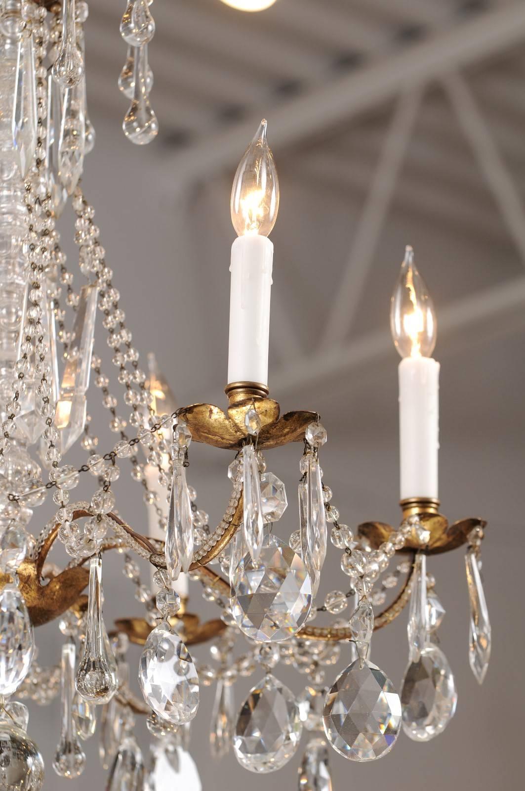 French Vintage Six-Light Crystal Chandelier with Gilt Metal Armature, circa 1930 1