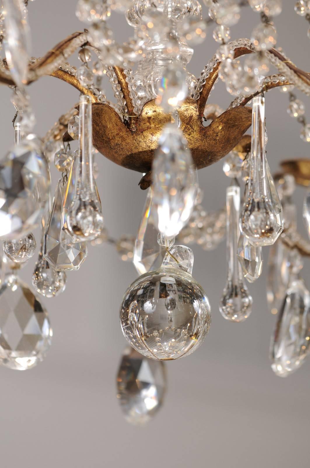 French Vintage Six-Light Crystal Chandelier with Gilt Metal Armature, circa 1930 2