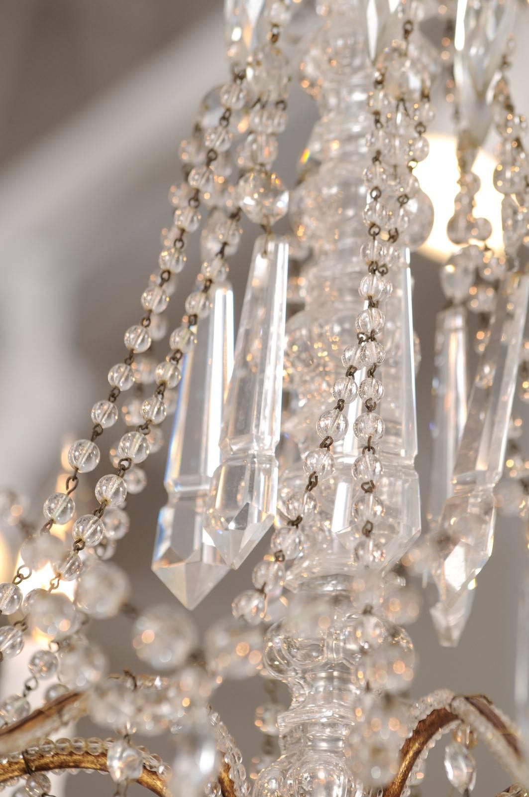 French Vintage Six-Light Crystal Chandelier with Gilt Metal Armature, circa 1930 3