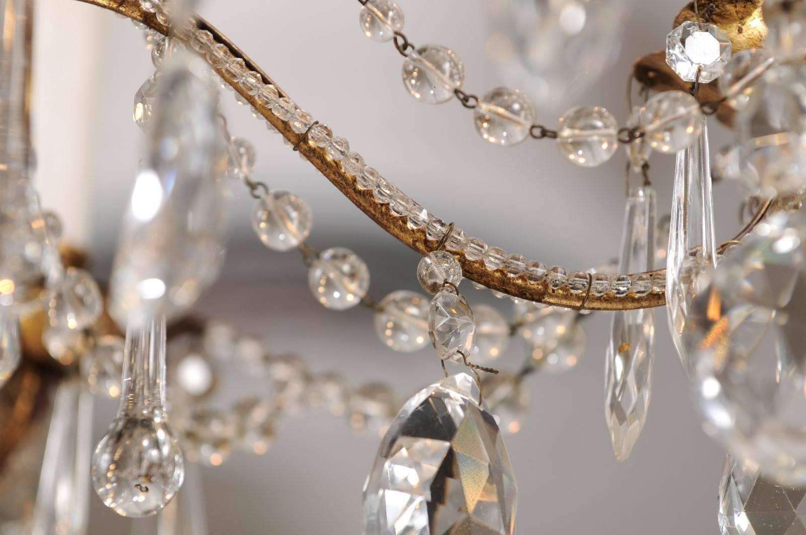 French Vintage Six-Light Crystal Chandelier with Gilt Metal Armature, circa 1930 4