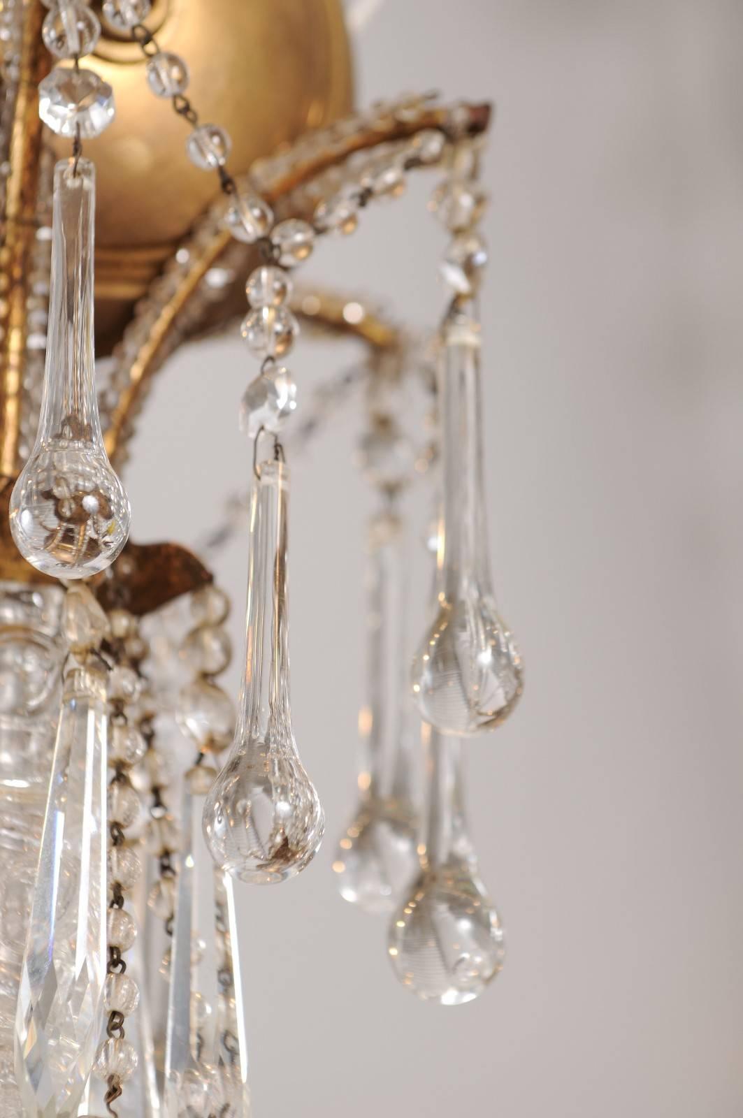 French Vintage Six-Light Crystal Chandelier with Gilt Metal Armature, circa 1930 5
