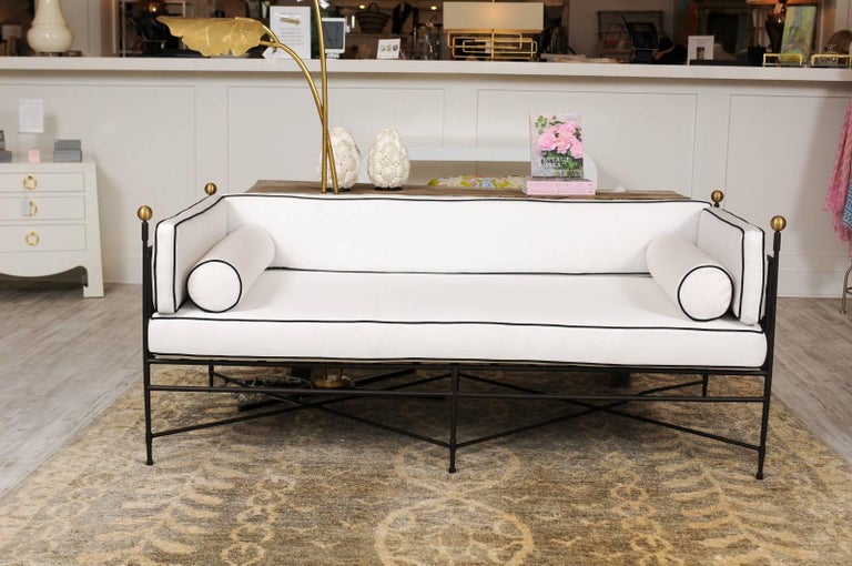 Stainless Steel Upholstered Contemporary Outdoor Sofa of Black and