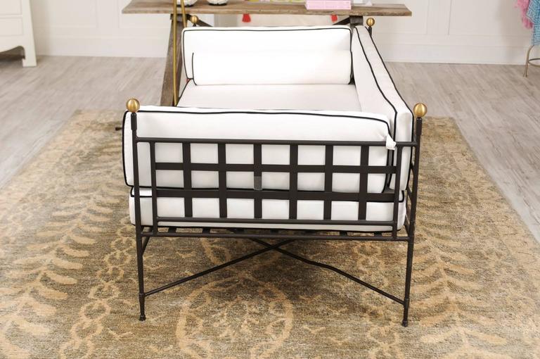 Stainless Steel Upholstered Contemporary Outdoor Sofa of Black and