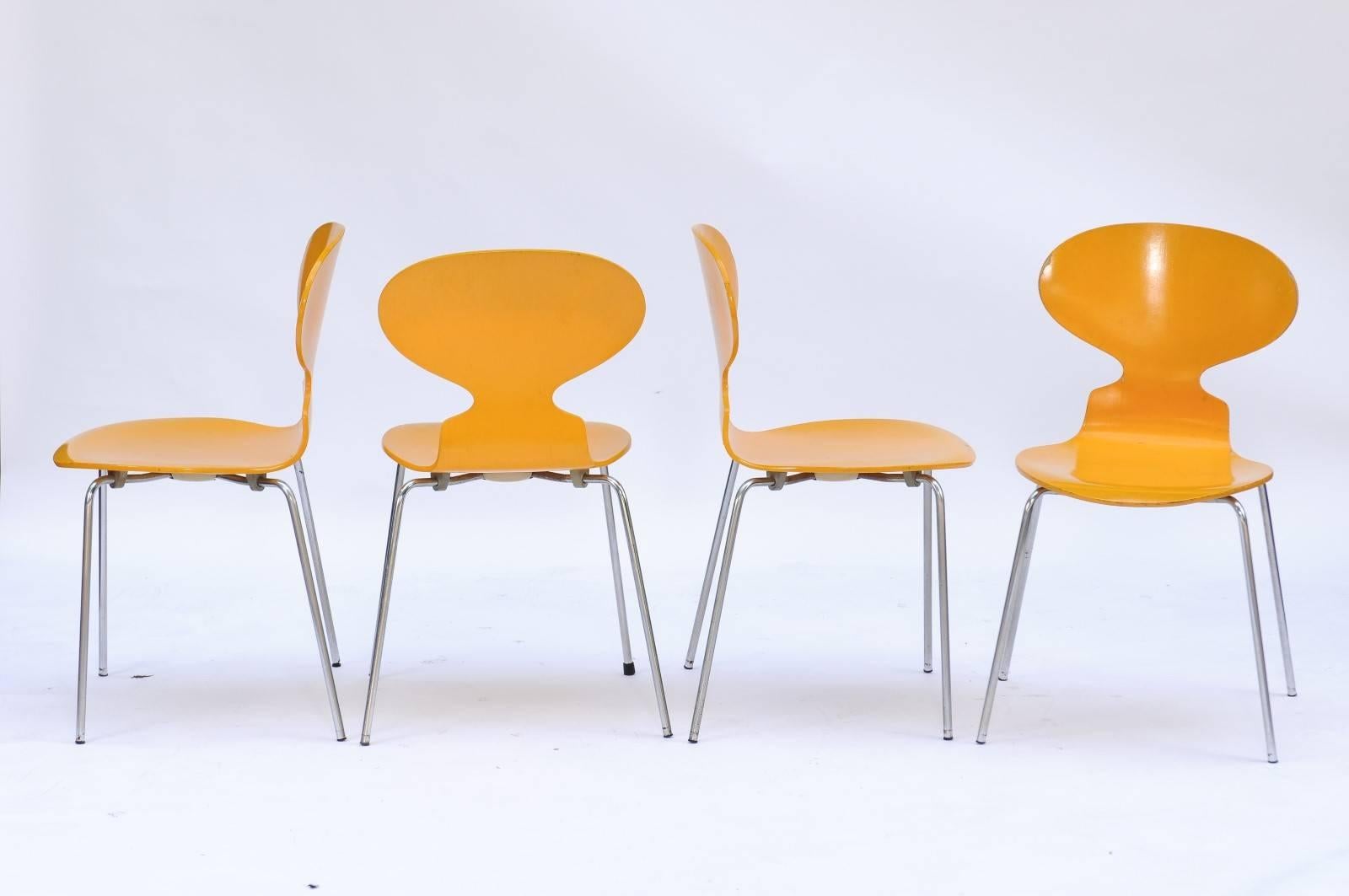 20th Century Set of Four 1970s Arne Jacobsen Danish 'Fourmi' Side Chairs with Sunny Color