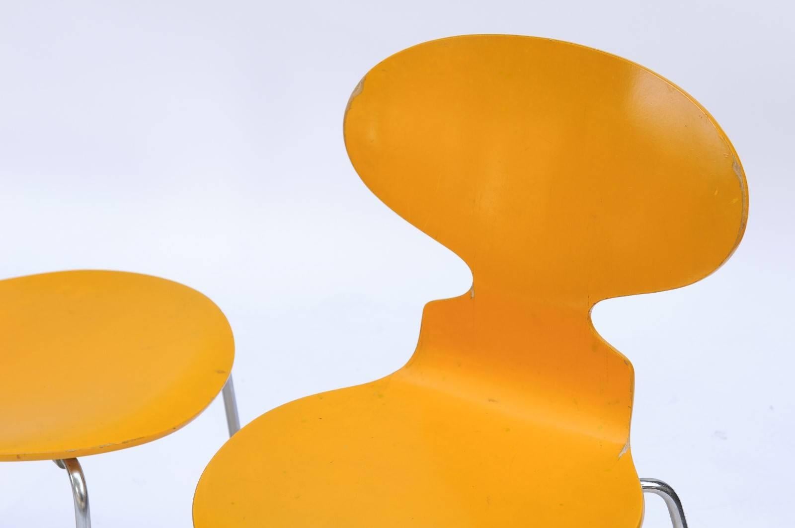 Metal Set of Four 1970s Arne Jacobsen Danish 'Fourmi' Side Chairs with Sunny Color