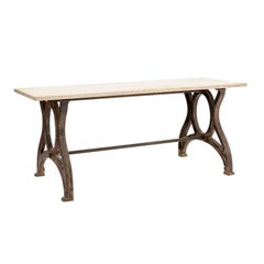 1940s Industrial Southern French Iron and Stone Trestle Dining Room Table