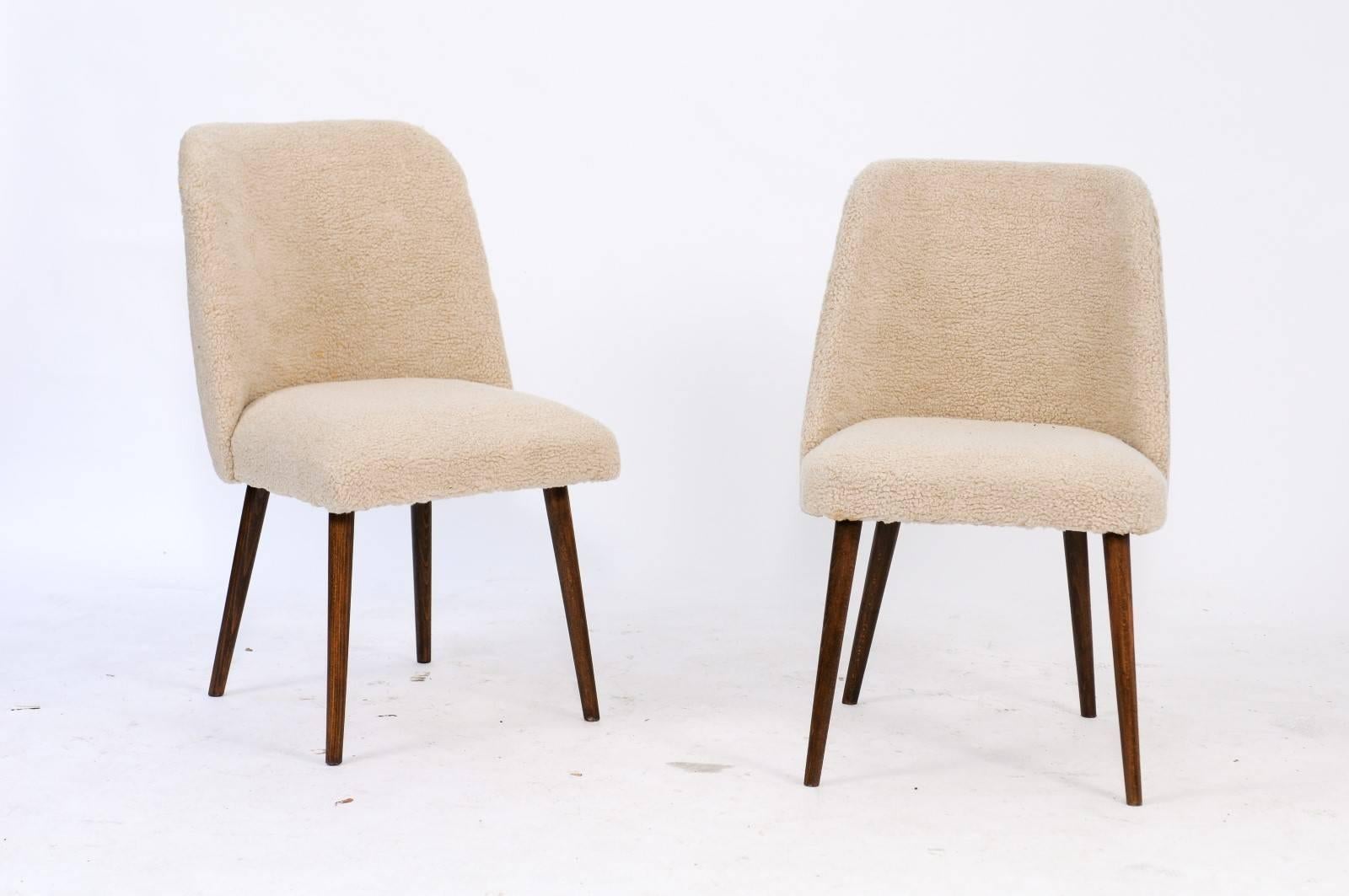 Mid-Century Modern Pair of French Mouton Upholstered Side Chairs from the Mid-Century