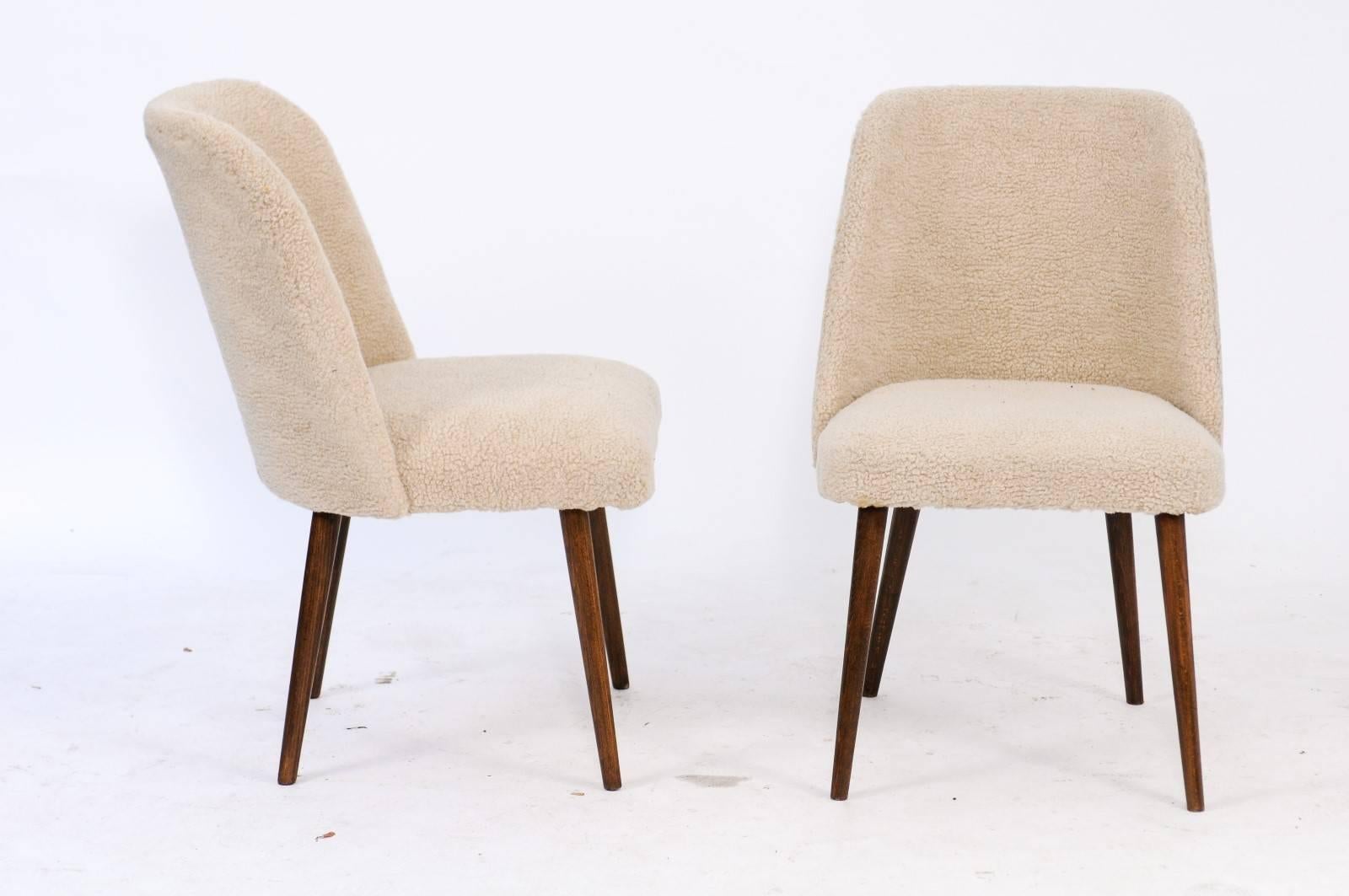 20th Century Pair of French Mouton Upholstered Side Chairs from the Mid-Century